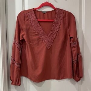 Charlotte Russe Terracotta Lace Accent Blouse
